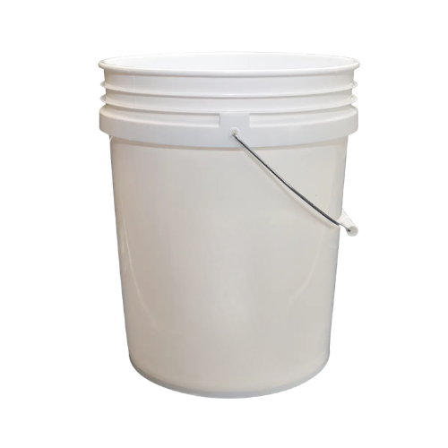 White plastic bucket with a handle on a white background